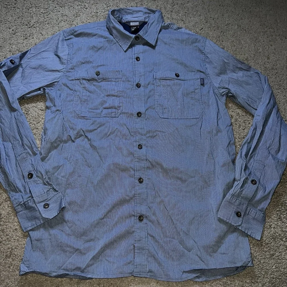 Outdoor Research Onward Long Sleeve Shirt Men L Blue Check Stretch Lined